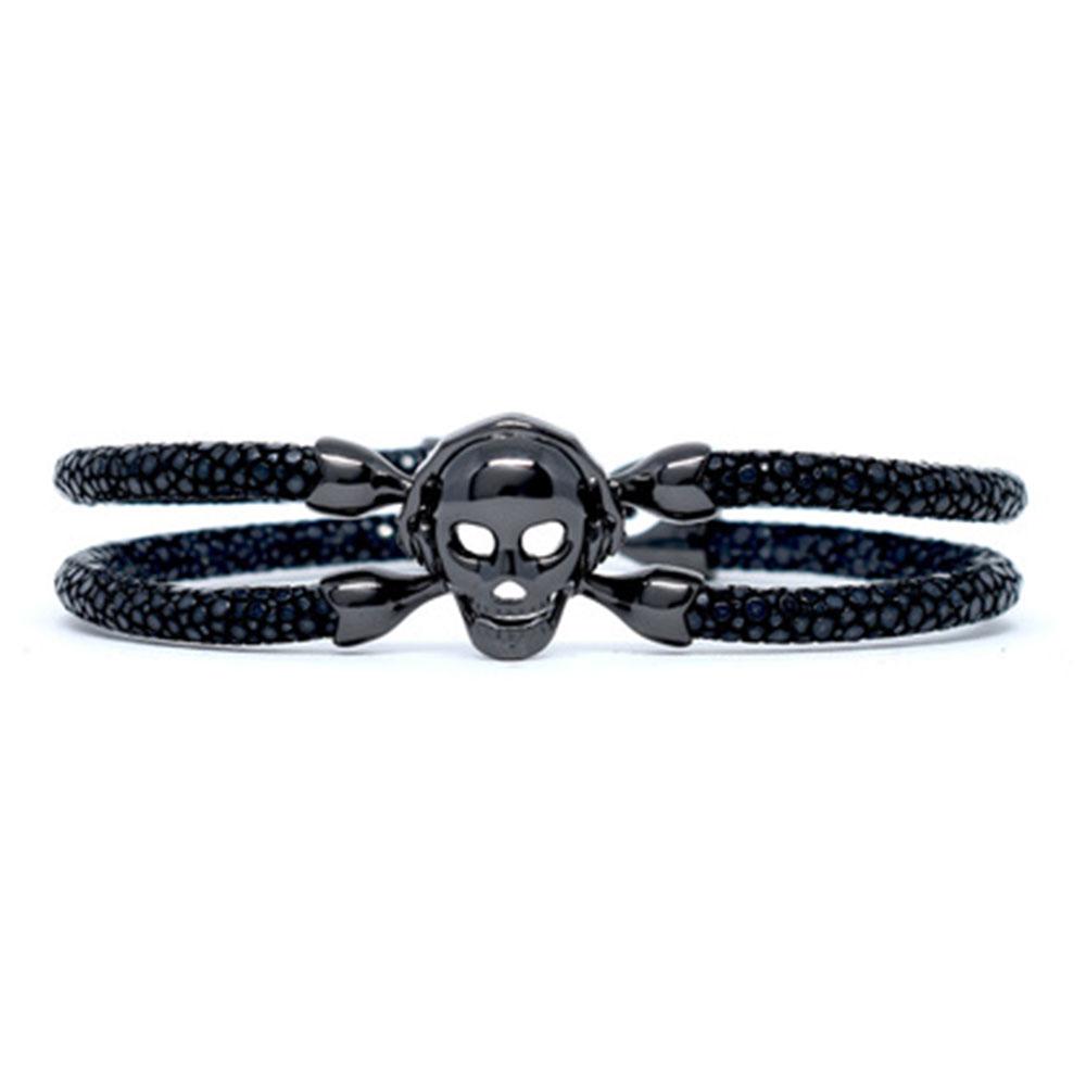 Skull Bracelet | Black with Black Skull | Double Bone