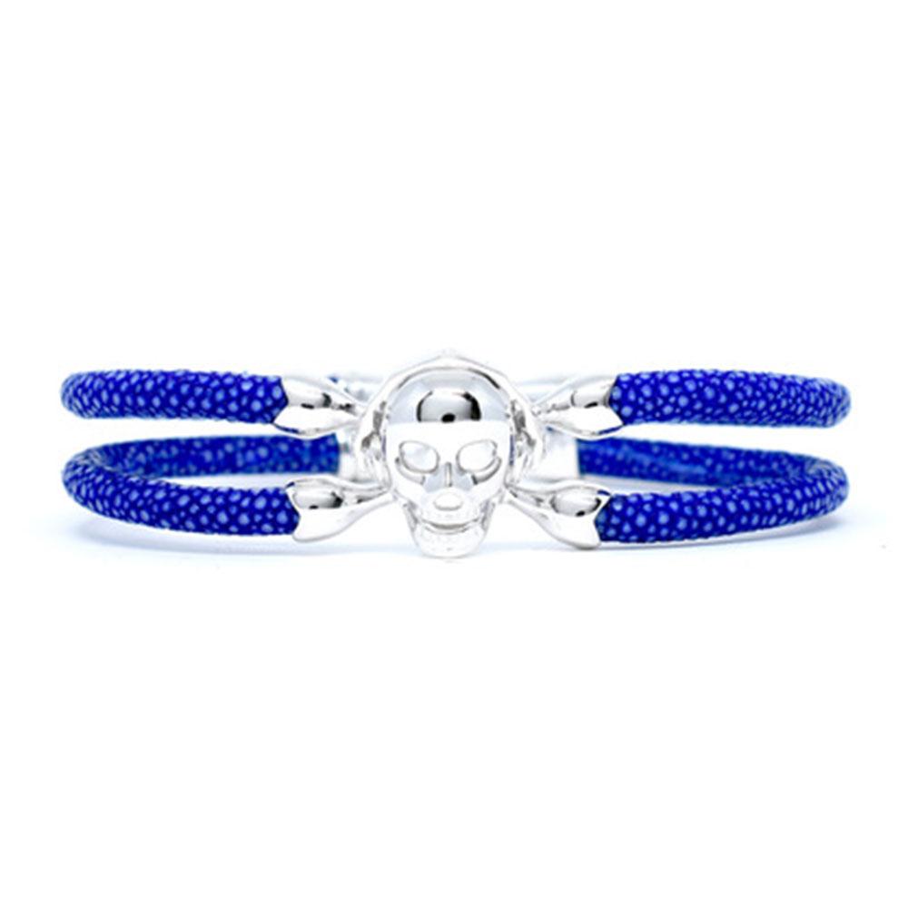 Skull Bracelet | Blue with Silver Skull | Double Bone