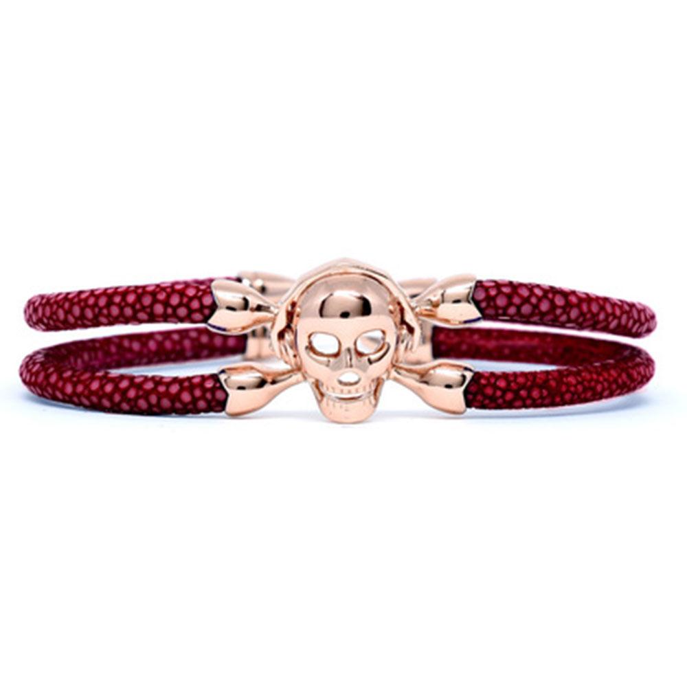 Skull Bracelet | Red Wine with Rose Gold Skull | Double Bone