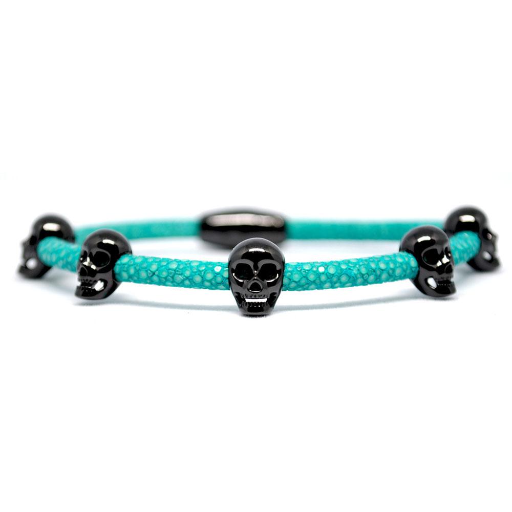 Skull Bracelet | Turquoise with Black Skulls | Double Bone