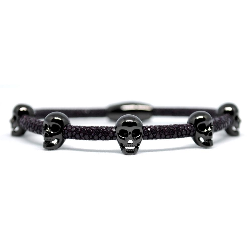 Skull Bracelet | Purple with Black Skulls | Double Bone